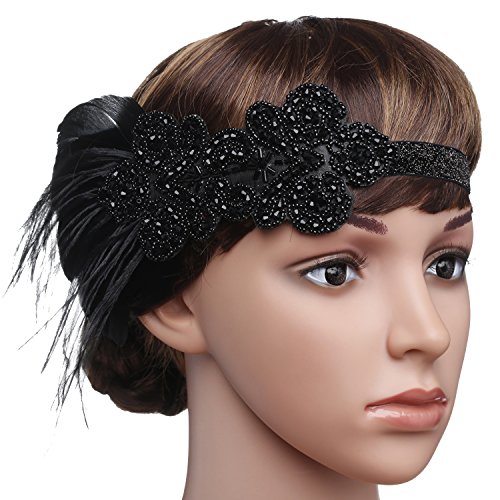 BABEYOND 1920s Stirnband Feder Flapper Stirnband 1920er Jahre Haarband Große Gatsby Stil Accessoires Damen Retro Stirnband - 5