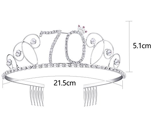 BABEYOND Kristall Geburtstag Tiara Birthday Crown Prinzessin Kronen Haar-Zusätze Silber Diamante Glücklicher 16/18/20/21/30/40/50/60/70/80/90 Geburtstag (70 Jahre alt) - 2