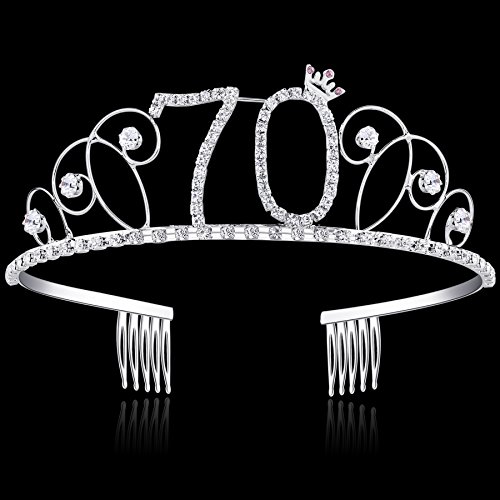 BABEYOND Kristall Geburtstag Tiara Birthday Crown Prinzessin Kronen Haar-Zusätze Silber Diamante Glücklicher 16/18/20/21/30/40/50/60/70/80/90 Geburtstag (70 Jahre alt) - 4