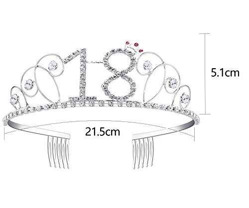 BABEYOND Kristall Geburtstag Tiara Birthday Crown Prinzessin Kronen Haar-Zusätze Silber Diamante Glücklicher 18/20/21/30/40/50/60 Geburtstag (18 Jahre alt) - 2