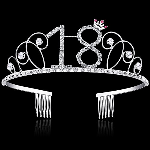 BABEYOND Kristall Geburtstag Tiara Birthday Crown Prinzessin Kronen Haar-Zusätze Silber Diamante Glücklicher 18/20/21/30/40/50/60 Geburtstag (18 Jahre alt) - 4