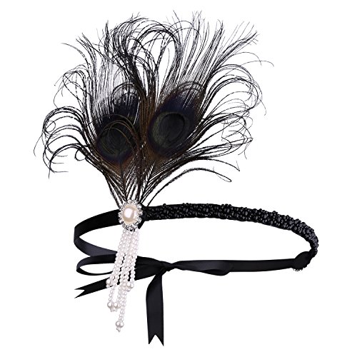 BABEYOND 1920s Stirnband Feder Flapper Stirnband mit Perlen Troddel 20er Jahre Haarband Große Gatsby Kostüm Accessoires Damen Retro Stirnband