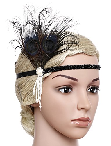 BABEYOND 1920s Stirnband Feder Flapper Stirnband mit Perlen Troddel 20er Jahre Haarband Große Gatsby Kostüm Accessoires Damen Retro Stirnband - 3