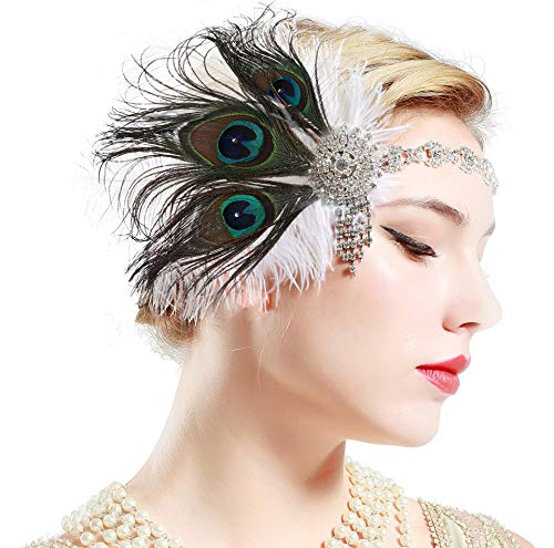 BABEYOND Damen 1920s Stirnband Pfau Feder Kristall Haarband Flapper Kopfstück Great Gatsby Motto Party Kostüm Accessoires - 2