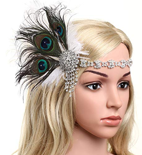BABEYOND Damen 1920s Stirnband Pfau Feder Kristall Haarband Flapper Kopfstück Great Gatsby Motto Party Kostüm Accessoires - 3