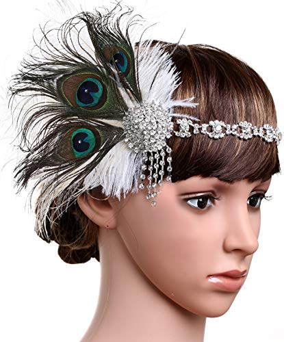 BABEYOND Damen 1920s Stirnband Pfau Feder Kristall Haarband Flapper Kopfstück Great Gatsby Motto Party Kostüm Accessoires - 4