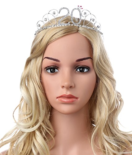 BABEYOND Kristall Geburtstag Tiara Birthday Crown Prinzessin Kronen Haar-Zusätze Silber Diamante Glücklicher 18/20/21/30/40/50/60 Geburtstag (20 Jahre alt) - 3