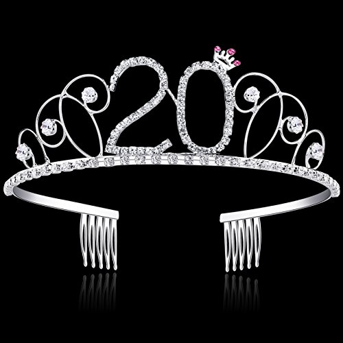 BABEYOND Kristall Geburtstag Tiara Birthday Crown Prinzessin Kronen Haar-Zusätze Silber Diamante Glücklicher 18/20/21/30/40/50/60 Geburtstag (20 Jahre alt) - 4