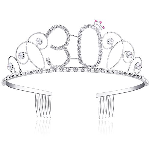 BABEYOND Kristall Geburtstag Tiara Birthday Crown Prinzessin Kronen Haar-Zusätze Silber Diamante Glücklicher 18/20/21/30/40/50/60 Geburtstag (30 Jahre alt)