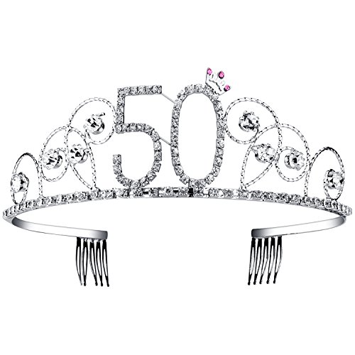 BABEYOND Kristall Geburtstag Tiara Birthday Crown Prinzessin Kronen Haar-Zusätze Silber Diamante Glücklicher 18/20/21/30/40/50/60 Geburtstag (50 Jahre alt)