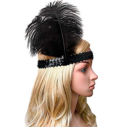 Babeyond® 1920s Stil Stirnband mit schwarzer und weißer Feder Inspiriert von Der Große Gatsby Accessoires für Damen Freie Größe (enthält zwei Stirnbänder) - 4