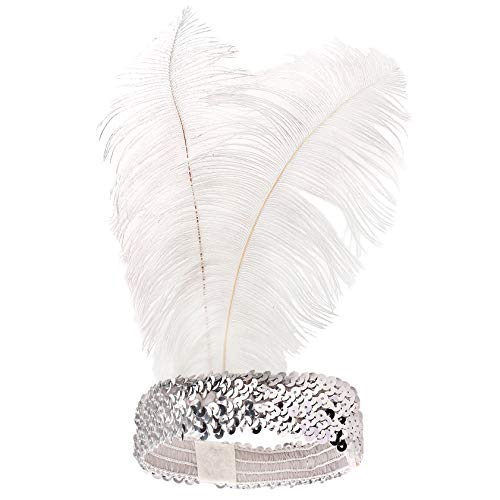 Babeyond® 1920s Stil Stirnband mit schwarzer und weißer Feder Inspiriert von Der Große Gatsby Accessoires für Damen Freie Größe (enthält zwei Stirnbänder) - 5