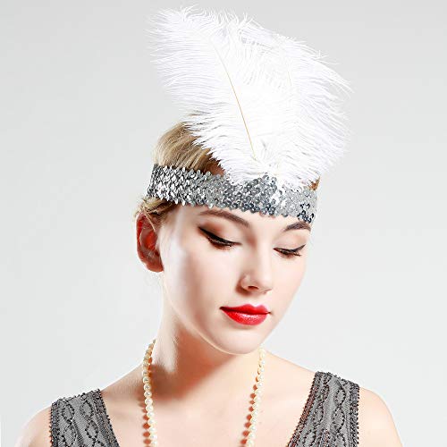Babeyond® 1920s Stil Stirnband mit schwarzer und weißer Feder Inspiriert von Der Große Gatsby Accessoires für Damen Freie Größe (enthält zwei Stirnbänder) - 6