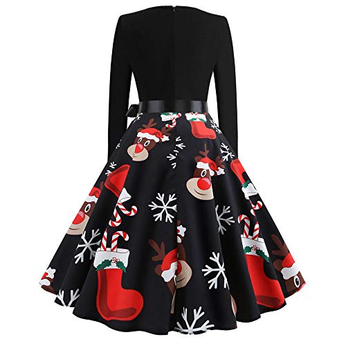 Weihnachten Kleider Damen UFODB Frauen Weihnachtskleid Kleid Swing Taille Slim Cocktailkleid Retro Schwingen Party Partykleid Festlich Christmas Dress - 2
