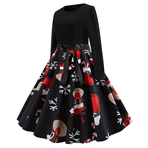 Weihnachten Kleider Damen UFODB Frauen Weihnachtskleid Kleid Swing Taille Slim Cocktailkleid Retro Schwingen Party Partykleid Festlich Christmas Dress - 3