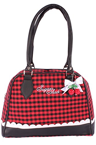 SugarShock GINGHAM Rüschen rockabilly Bowling Karo Cherry Schleifchen Handtasche