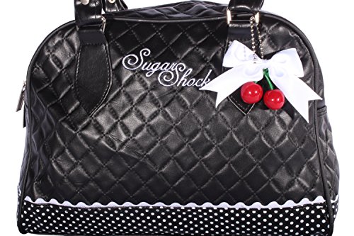 SugarShock Damen Budapester Weekender Cherry Bow rockabilly Bowling Handtasche Tasche, Schwarz, - 2