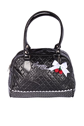 SugarShock Damen Budapester Weekender Cherry Bow rockabilly Bowling Handtasche Tasche, Schwarz, - 3