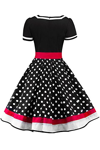 Retro 50er Rockabilly Kleid Petticoat Kleider Retro Kleid Petticoat Faltenrock Kleider Schwaru - 2