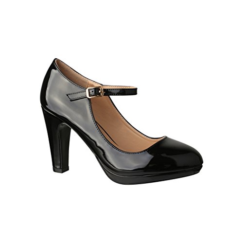 Damen Pumps | Bequeme High Heels Lack-Optik | Vintage-Style | Abendschuh