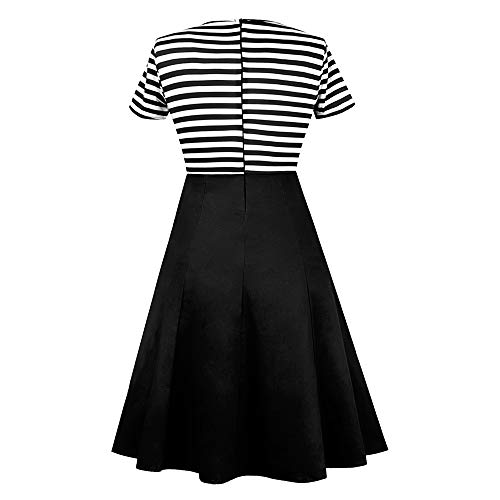 ZAFUL Damen Gestreiftes Kleid Festliche Hepburn Kleider mit Knöpfe-Dekoration Kurzarm Cocktailkleid Schwarz XXXX-Large - 4