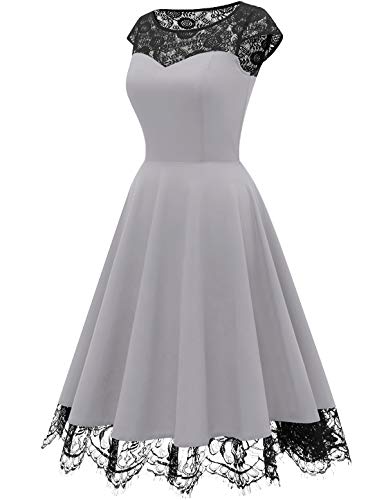 Damen 1950er Spitzenkleid knielang festlich Cocktail Abendkleid - 2