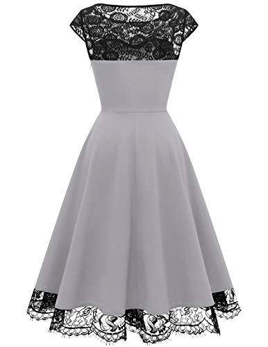 Damen 1950er Spitzenkleid knielang festlich Cocktail Abendkleid - 4