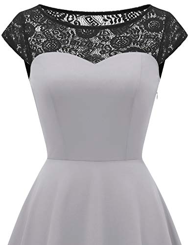 Damen 1950er Spitzenkleid knielang festlich Cocktail Abendkleid - 5
