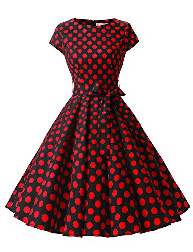 Dressystar Vintage Kleid 50er Jahre Rockabilly Swing Schwarz Rot Dot