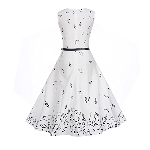 LuckyGirls 50s Retro Vintage Rockabilly Kleid Partykleider Cocktailkleider Bodycon Elegant Ärmellos Faltenrock S-2XL (Weiß, S) - 2