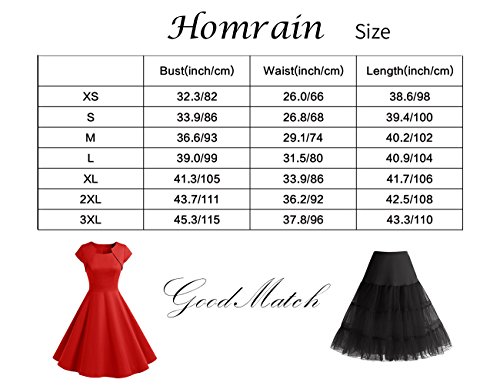 HomRain Damen 50er Vintage Retro Kleid Party Langarm Rockabilly Cocktail Abendkleider Black-1 XS - 6