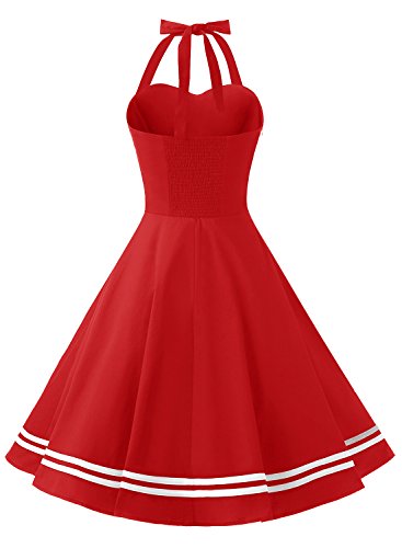 Timormode Rockabilly Kleider Neckholder 50s Vintage Kleid Retro Knielang Kleider Damenkleider Festlich Cocktailkleider 10387 Rot XS - 3