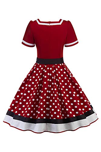 Misshow Swing Kleid Sommer Polka Dots Mädchen Kleider Tellerrock Damen, Weinrot – L - 2