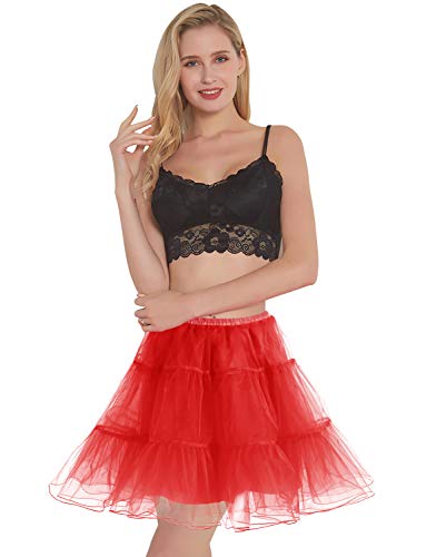 Gardenwed Kurz Damenrock 1950 Petticoat Reifrock Unterrock Tutu Minirock Ballett Tanzkleid Underskirt Crinoline für Rockabilly Kleid Red L - 2