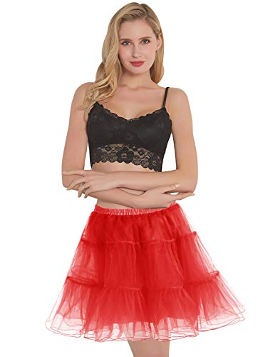 Gardenwed Kurz Damenrock 1950 Petticoat Reifrock Unterrock Tutu Minirock Ballett Tanzkleid Underskirt Crinoline für Rockabilly Kleid Red L - 3