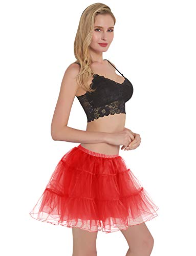 Gardenwed Kurz Damenrock 1950 Petticoat Reifrock Unterrock Tutu Minirock Ballett Tanzkleid Underskirt Crinoline für Rockabilly Kleid Red L - 4