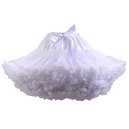 Caissen Damen Elastisch Puffy Tüll Tütü Röcke Petticoat Ballett Blase Ballkleid Bowknot Mehrfarbengroß Tanzrock Weiß