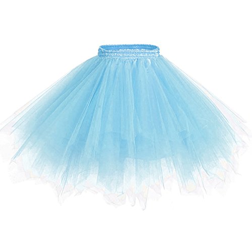 Caissen Damen Vintage Elastisch Puffy Tüll Tütü Röcke Petticoat Ballett Blase Ballkleid Mehrfarbengroß Unterröcke Hellblau