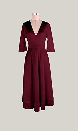 Damen sexy v-Ausschnitt Partykleid Abendkleider Cocktailkleid Elegant 1/2 arm Casual klassischer Stil Kleid lang,S-3XL, L, Weinrot - 3