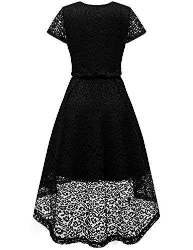 bbonlinedress Damen Elegant V Ausschnitt aus Spitzen Kurzarm Festlich Hochzeit Cocktail Party Abendkleider Black M - 2