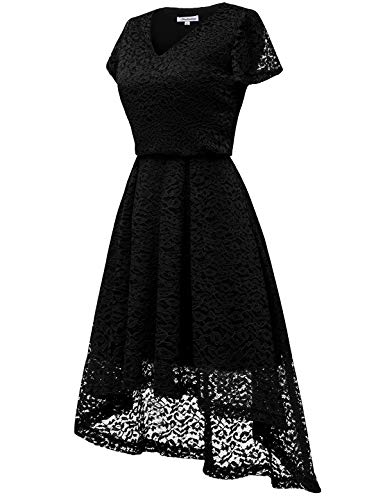 bbonlinedress Damen Elegant V Ausschnitt aus Spitzen Kurzarm Festlich Hochzeit Cocktail Party Abendkleider Black M - 3