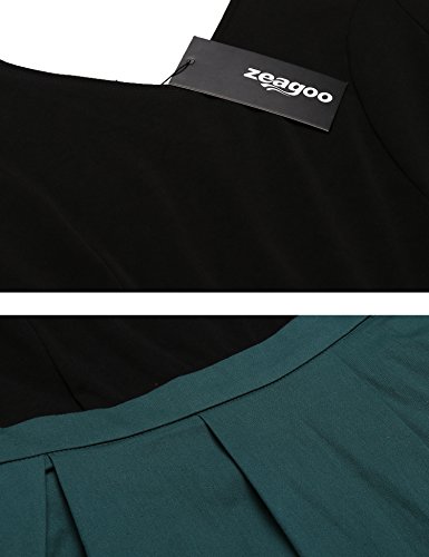 Zeagoo Damen Vintage 50er Jahre Kleid Rockabilly Cocktail Abendkleid Festliches Kleid 3/4 Ärmel V Ausschnitt A Linie Dunkelgrün XXL - 5