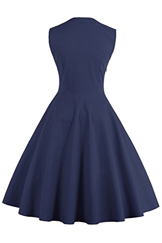 MisShow Damen Kleider 50er Jahre Stil Vintage Polka Dots Knielang Navyblau 4XL - 2