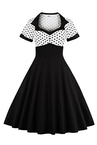 MisShow Damen Vintage 1950s Kurzarm Abendkleid Rockabilly Swing Kleid Polka Dots Petticoat Kleid Weiß 3XL