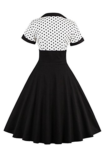 MisShow Damen Vintage 1950s Kurzarm Abendkleid Rockabilly Swing Kleid Polka Dots Petticoat Kleid Weiß 3XL - 2