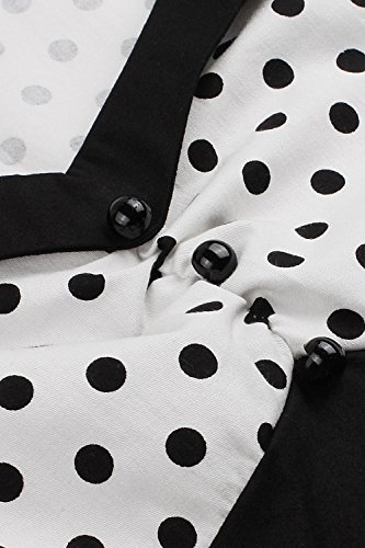MisShow Damen Vintage 1950s Kurzarm Abendkleid Rockabilly Swing Kleid Polka Dots Petticoat Kleid Weiß 3XL - 3