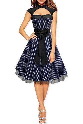 BlackButterfly 'Athena' Polka-Dots Kleid mit großer Schleife (Nachtblau, EUR 50-4XL)