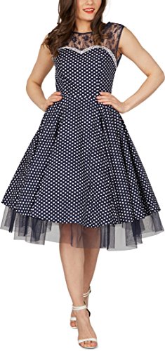 BlackButterfly 'Vivien' Vintage Polka-Dots Kleid im 50er-Jahre-Stil (Nachtblau, EUR 42 - L)