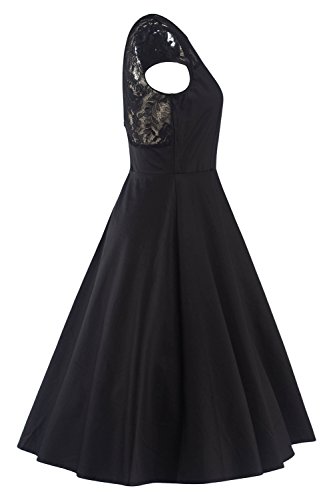 MisShow 2017 Damen Vintage Abendkleid Faltenkleid Transparenter Spitzen Hinten Frei V-Ausschnitt Ärmellos Knielang Retro Schwarz Gr.2XL - 3