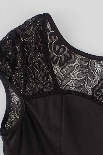 MisShow 2017 Damen Vintage Abendkleid Faltenkleid Transparenter Spitzen Hinten Frei V-Ausschnitt Ärmellos Knielang Retro Schwarz Gr.2XL - 4